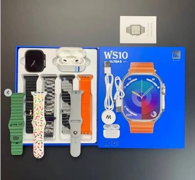 Buy WS10 Ultra 2 - 10 in 1 Set Smartwatch with TWS Earphone Wireless 7 Straps Watch case and Screen Protector
